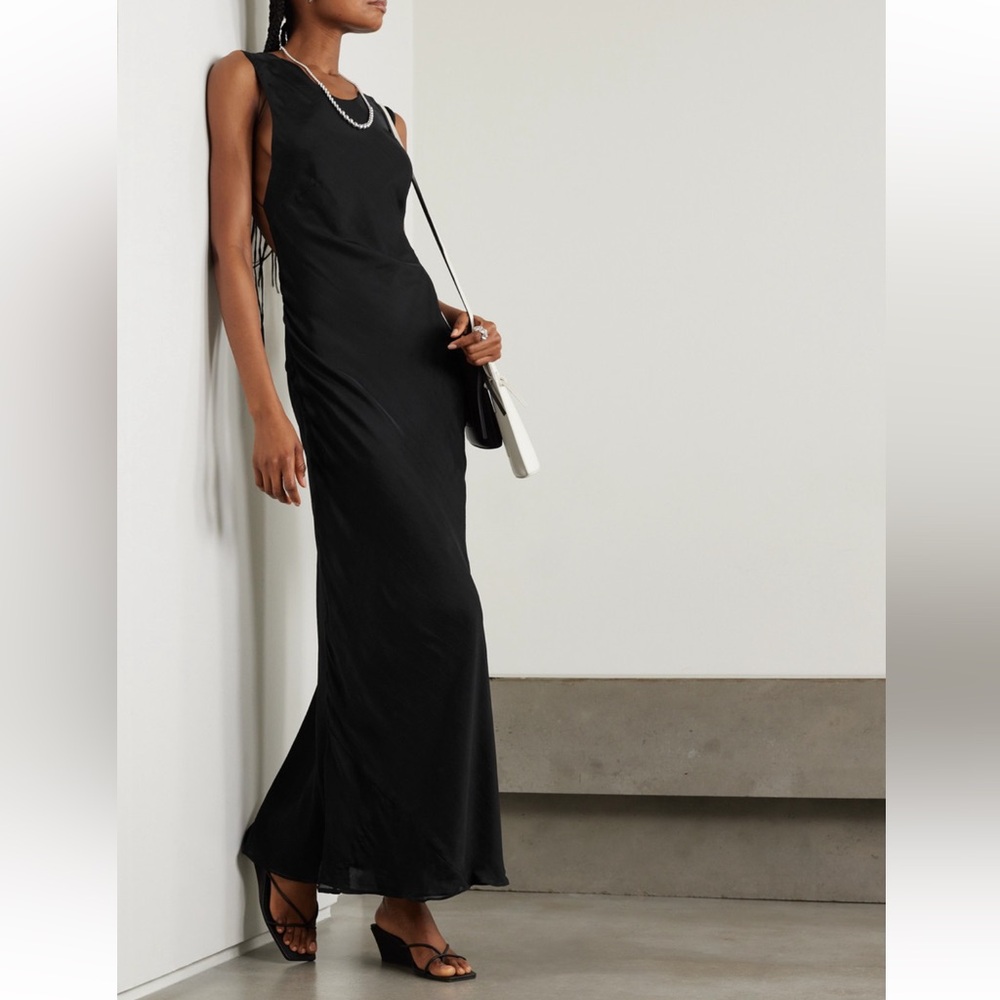 NWT / ST AGNI 100% SILK / pinstripe Stripe maxi dress / black small